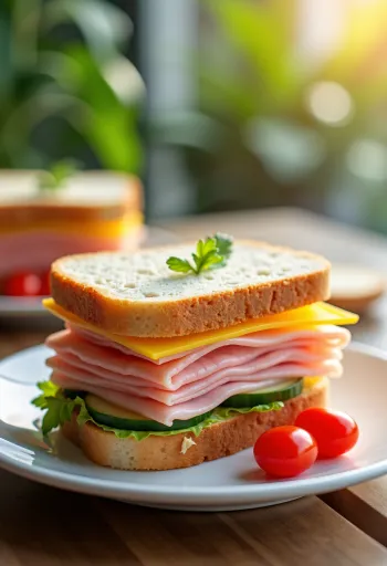 Keto felvágottas sajtos szendvics tálalva