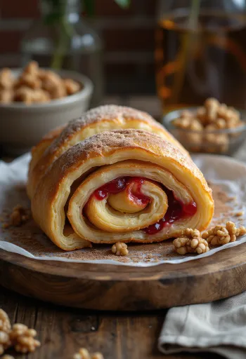 Lekváros kürtőskalács tálalva