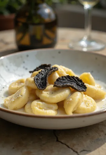 Szarvasgombás gnocchi tálalva