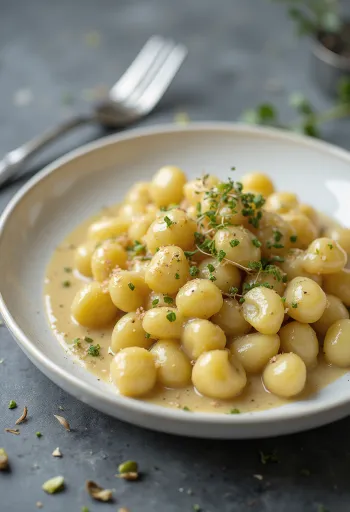 Rózsavizes és pisztáciás gnocchi tálalva