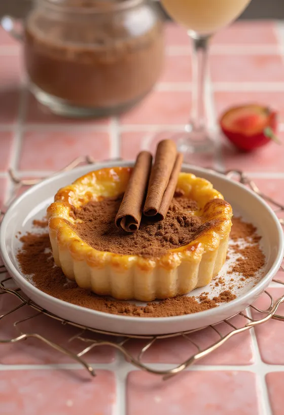 Tarte de nata fahéjjal, friss vaníliás krémmel és fahéjjal a tetején