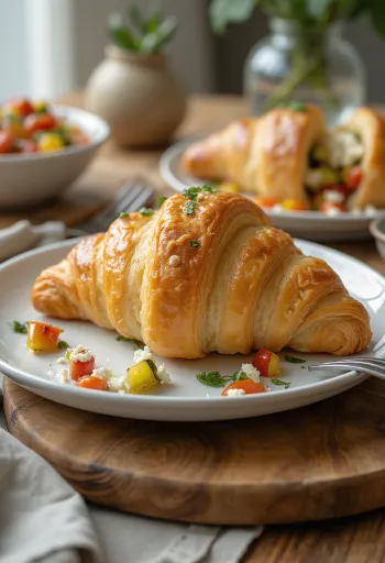 Töltött zöldséges croissant tálalva