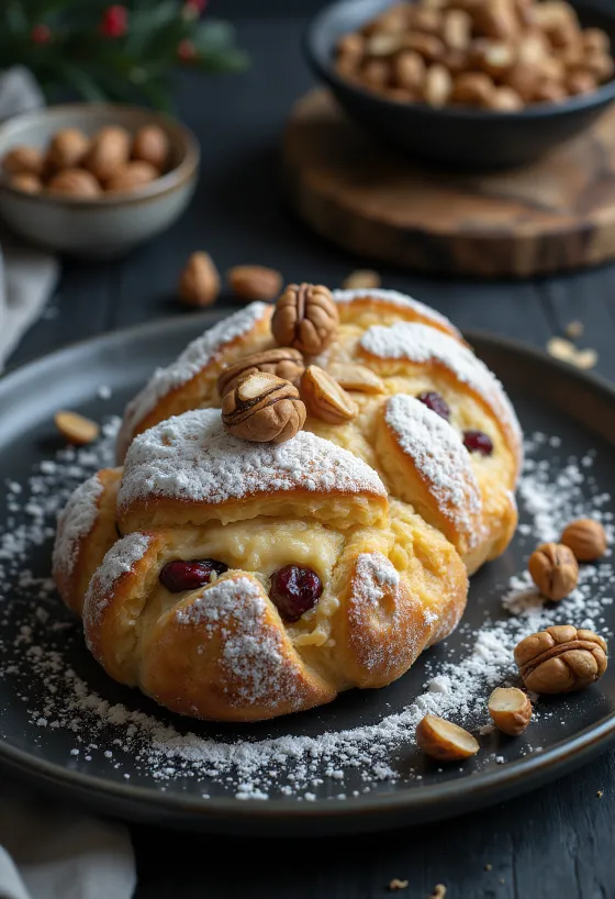 Törökmogyorós Stollen szeletelve, porcukorral meghintve