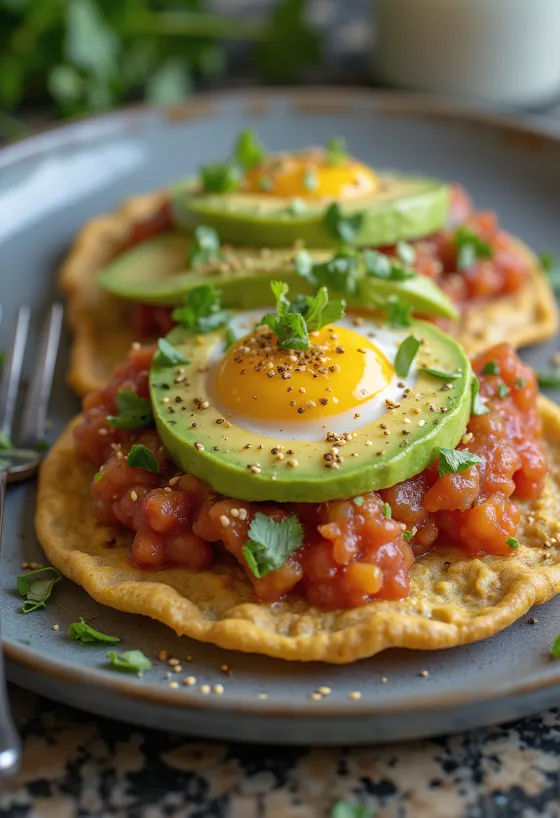Tostada tojással és avokádóval frissen tálalva