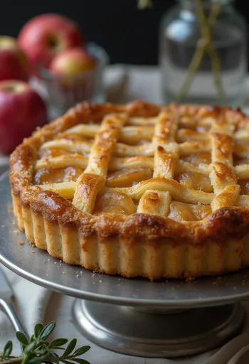 Treacle tart almával, friss tésztában és gazdag aranyszirupos töltelékkel