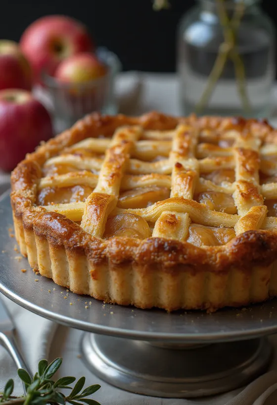 Treacle tart almával, friss tésztában és gazdag aranyszirupos töltelékkel