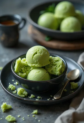 Zöld tea sorbet házi készítésű frissítő desszert