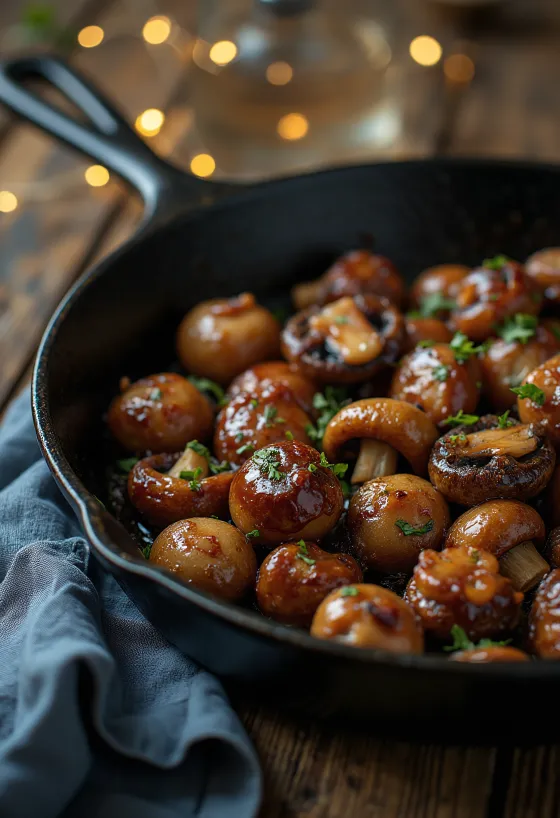 BBQ fűszeres pirított gomba tálalva