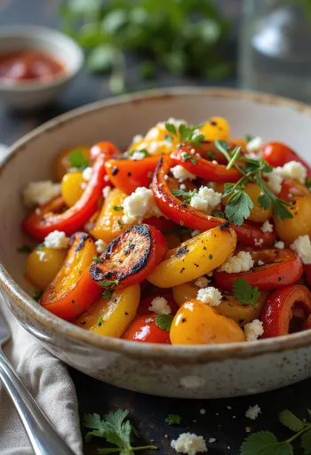 BBQ grillezett paprika-feta saláta tálalva