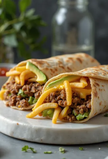 California burrito sült krumplival, marhahússal és sajttal töltve