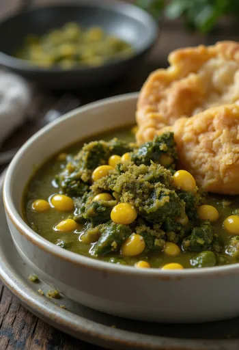 Callaloo kukoricával tálalva