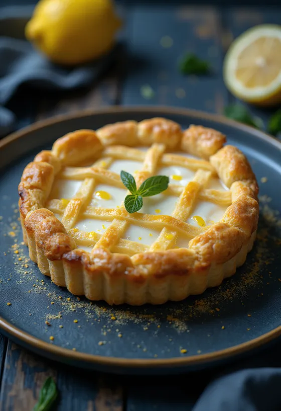 Crostata ricottával és citromhéjjal tálalva, rusztikus olasz pite