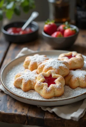 Epres linzer porcukorral szórva, lekvárral töltve
