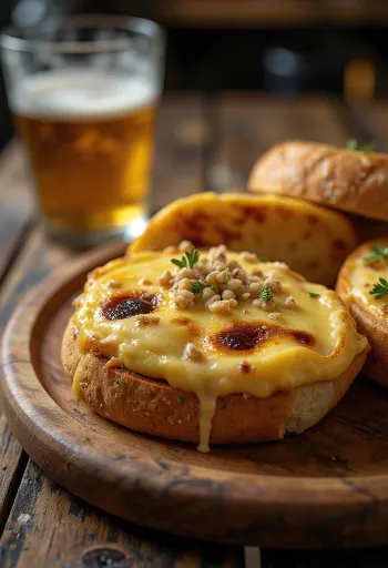 Klasszikus Welsh rarebit sajtos szószban, pirítós kenyér tetején