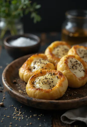 Litti sajttal, friss korianderrel és szezámmaggal tálalva