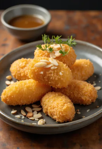 Mandulás korokke, tálalva