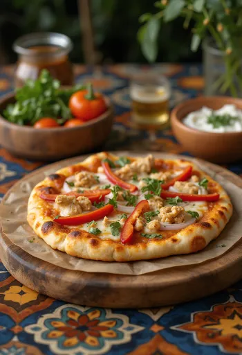 Nigériai stílusú pizza suya fűszeres csirkével és pálmaolajos alappal