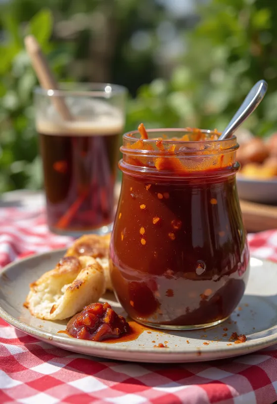 Sörös chili barbecue szósz tálalva