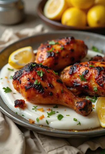 Tandoori csirkecomb, naan kenyérrel és friss salátával tálalva