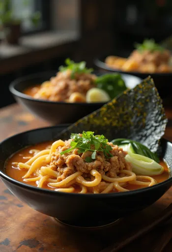 Tantanmen ramen tálalva szezámpasztás alaplével és darált hússal