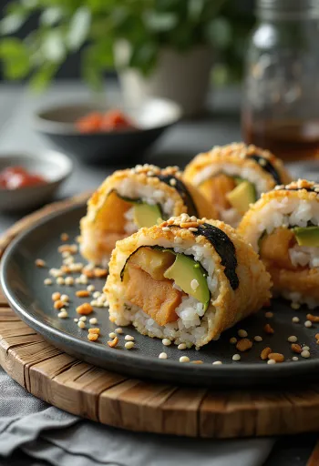 Temaki tofuval tálalva szezámmaggal