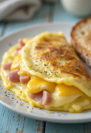 Töltött omlett friss zöldségekkel és olvadt sajttal a belsejében