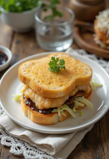 Tonkatsu sando, friss káposztával és kecsappal mustárral