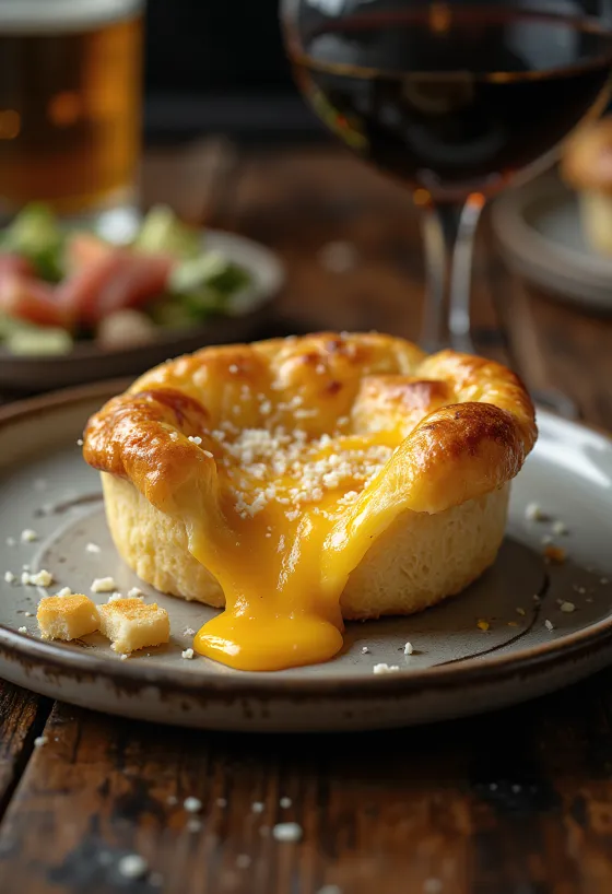 Yorkshire pudding sajttal töltve, aranybarnára sült tésztával