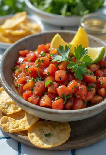 BBQ grillezett paprika-salsa tálalva