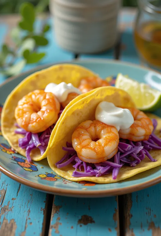 Camaron taco tálalva lime-mal és korianderrel
