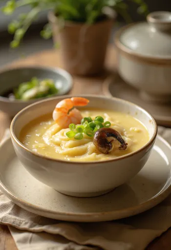 Chawanmushi mirinnel, gőzölt tojásos étel rák és gomba darabokkal