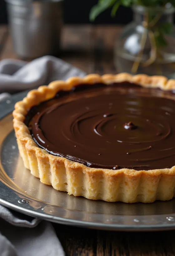 Crostata csokoládékrémmel frissen tálalva