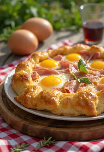 Crostata sós változatban sonkával, sajttal és bazsalikommal tálalva