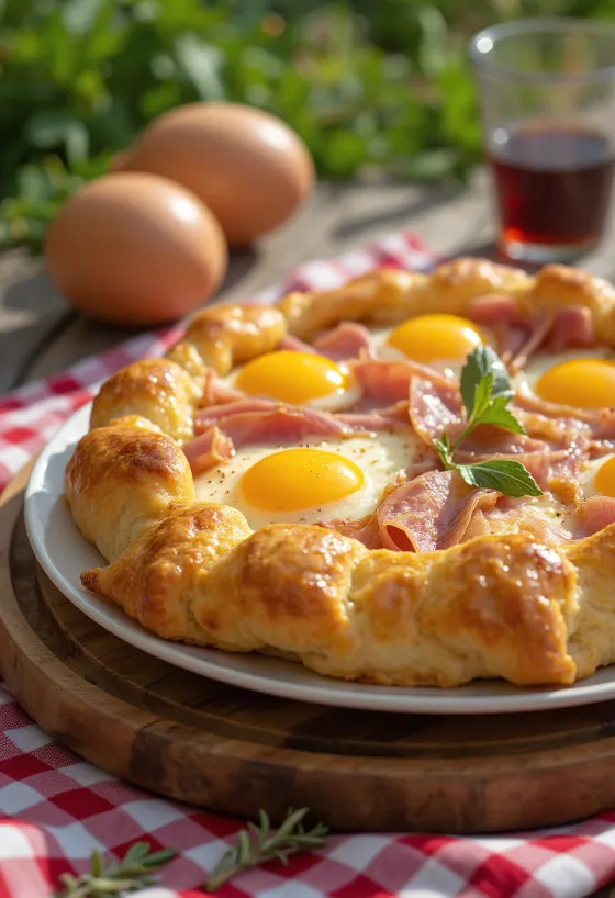Crostata sós változatban sonkával, sajttal és bazsalikommal tálalva
