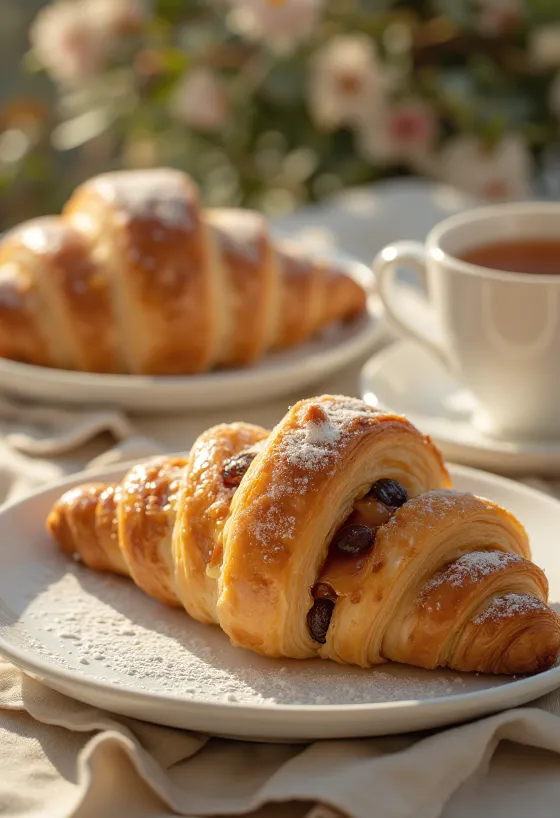 Karamellizált almás croissant tálalva