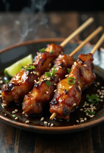 Tebasaki Yakitori csirke szárny, grillezve és tálalva szezámmaggal