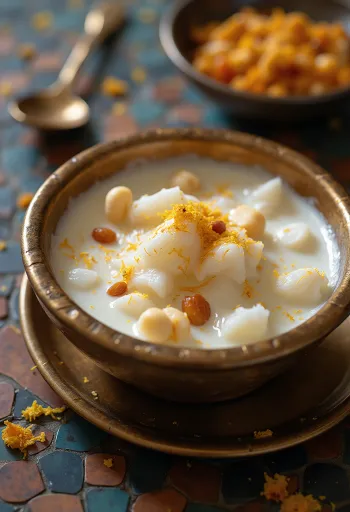 Tender coconut payasam, egy kókuszos indiai desszert tálban