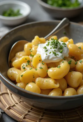 Túrós-tejfölös gnocchi tálalva