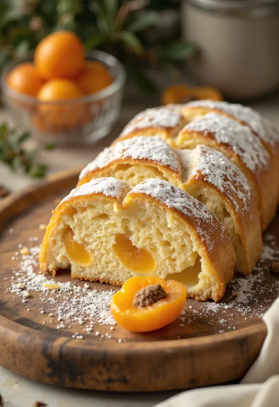 Vaníliás-barackos Stollen szeletelve