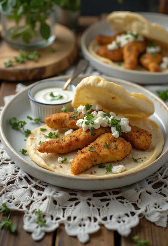 Zöldfűszeres gyros sült csirkével, friss zöldségekkel és zöldfűszeres tzatziki szósszal