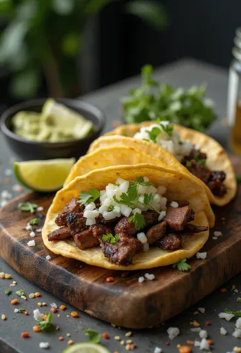 Carne asada taco tálalva lime-mal és korianderrel