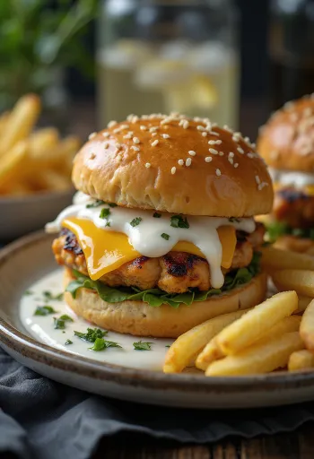 Csirkés ranch burger tálalva