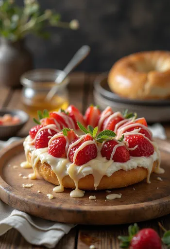Epres-fehércsokis bagel tálalva