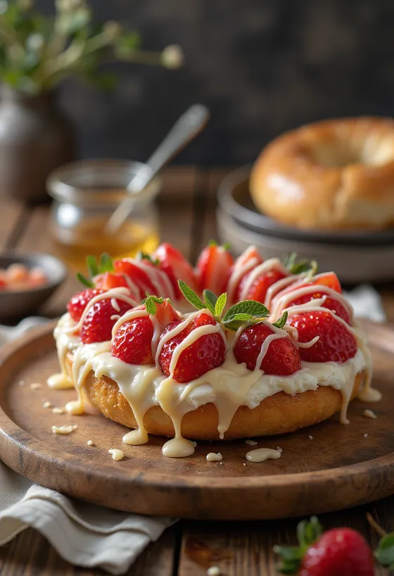 Epres-fehércsokis bagel tálalva