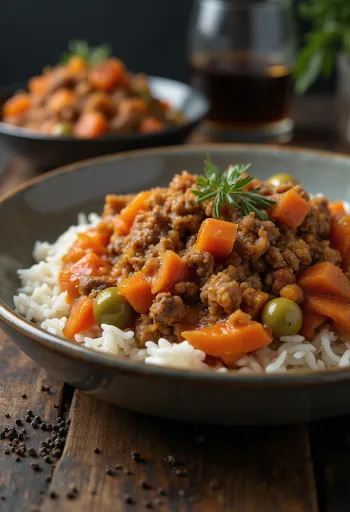 Picadillo sárgarépával, friss zöldségekkel tálalva
