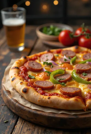 Lengyel kielbasa kolbászos pizza friss zöldségekkel