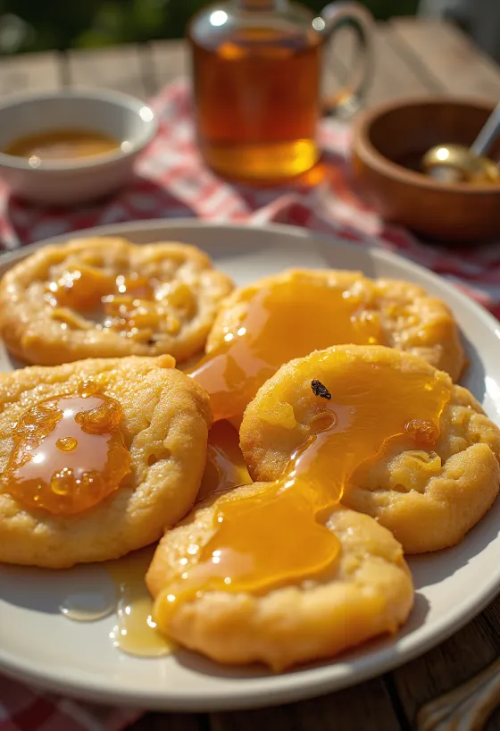 Sopaipilla chilena édesen, mézzel leöntve és fahéjjal megszórva