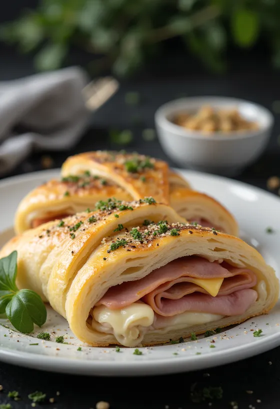 Stromboli pulykasonkával tálalva, gazdag pulykasonkával és olvadt mozzarellával a tetején, kívül ropogós és belül puha.