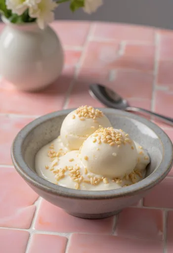 Tahini fagylalt tálalva
