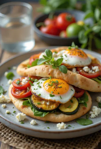 Zöldséges pita pirított zöldségekkel és joghurtos öntettel
